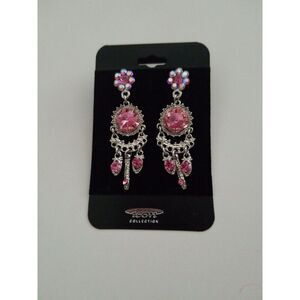 Pretty New Sparkling Silver Pink & White Crystal Chandelier Dangle Earrings